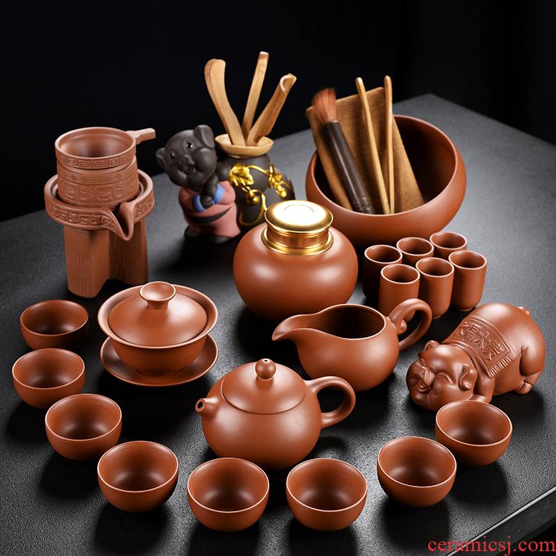 Old &, xi shi household tea tea pot of red mud purple sand tea set the teapot teacup kung fu tea set