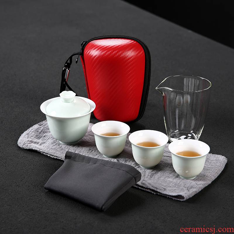 Travel tea set suit portable package crack cup a pot of two glass ceramic is suing tourism kung fu tea set custom LOGO