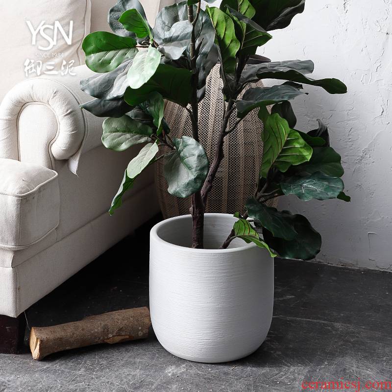 Nordic flowerpot vase I and contracted white black ceramic green plant hydroponic large - diameter cylinder indoor plant decoration