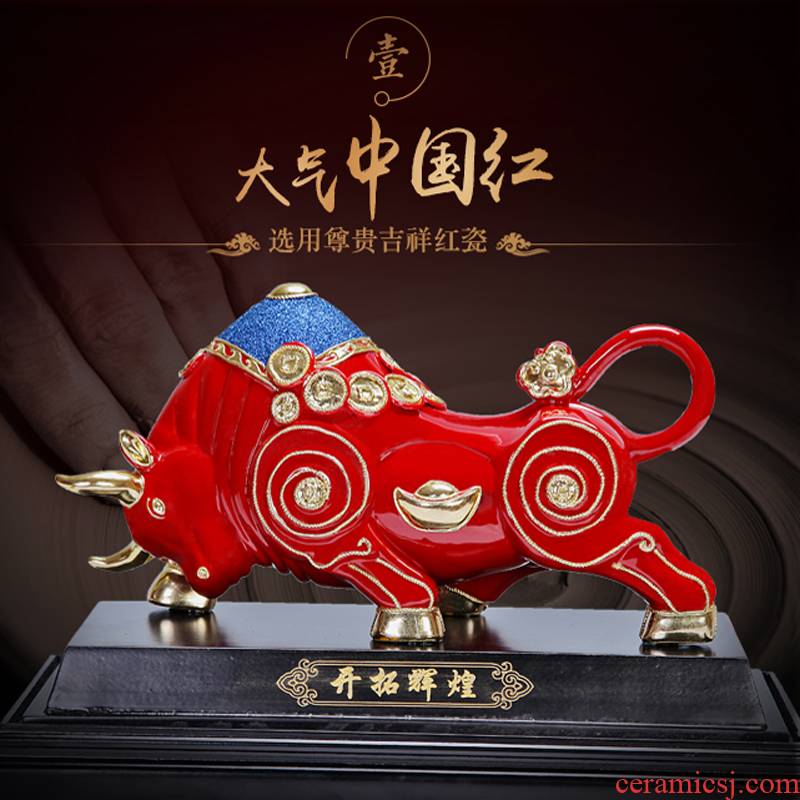 Really sheng ceramic paint line carve fortune China red bull opening gifts sitting room place version into arts and crafts
