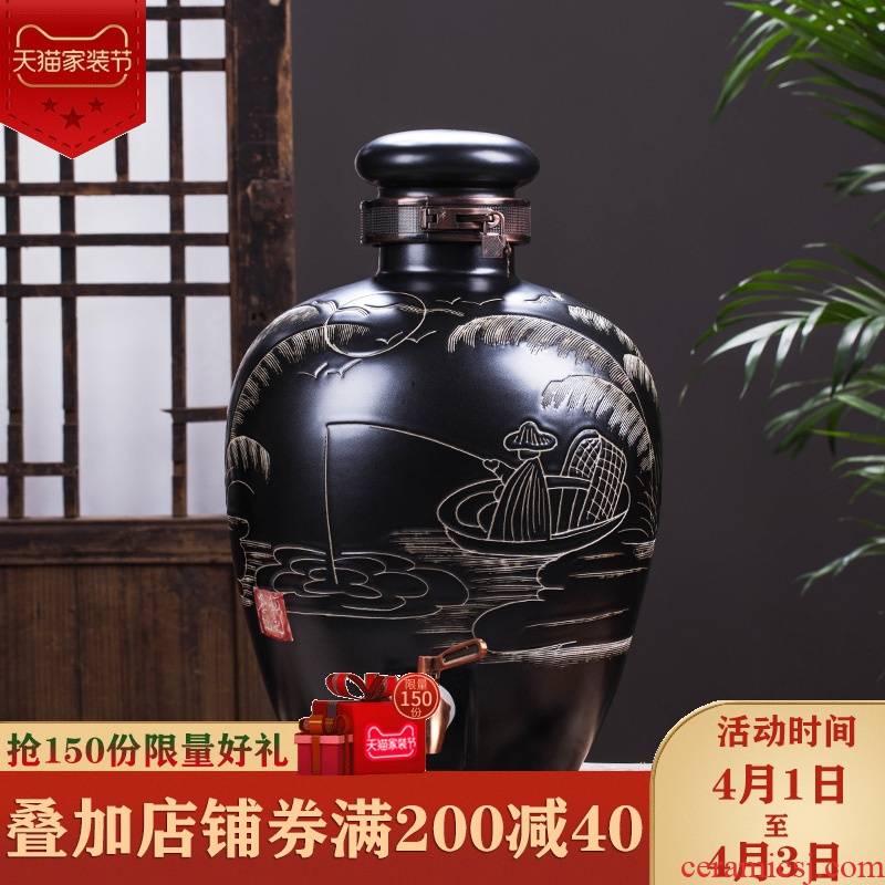 It sealed Ceramic household mercifully wine wine jar GuanPing hip archaize aged 10 jins 30 jins 50 jins jars