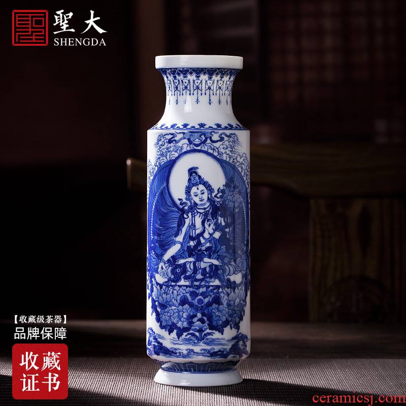 The large blue and white white tara ceramic curios hand - made wooden stick bottles of jingdezhen porcelain floret bottle act The role ofing is tasted furnishing articles
