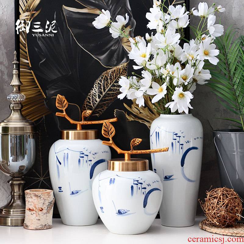 New Chinese style is I and contracted sitting room flower arranging furnishing articles table decorations household jingdezhen ceramic dry flower vase