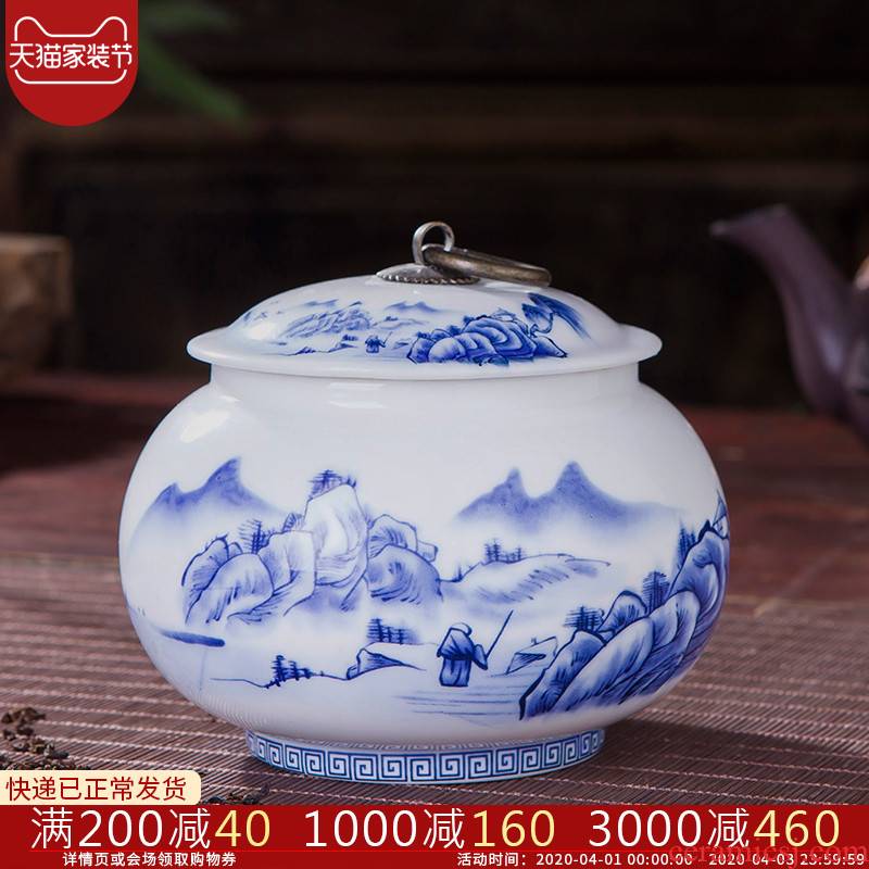 Jingdezhen ceramic seal ring cooper of blue and white porcelain tea pot with cover storage tanks with pu 'er tea tea pot