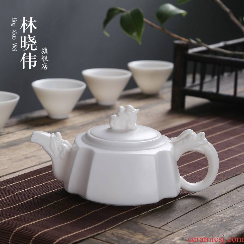 Dehua white porcelain teapot household kung fu tea set manual single pot office ceramic biscuit firing suet jade teapot gifts