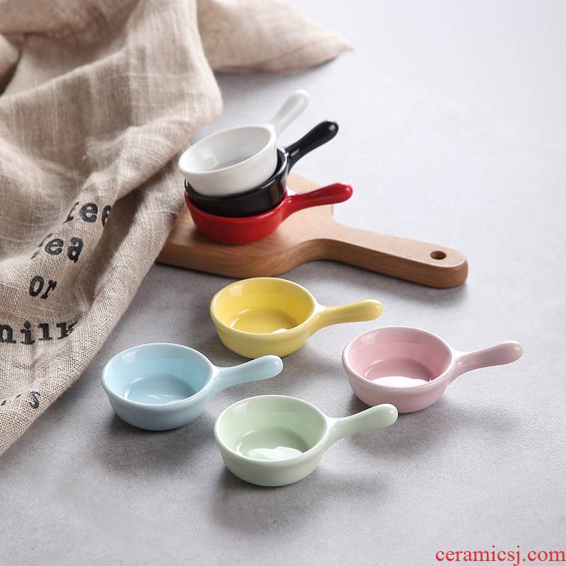 By ceramic flavor dish valley life long handle Korean dishes, tomato sauce dish of western - style food ingredients soy sauce salad bowl