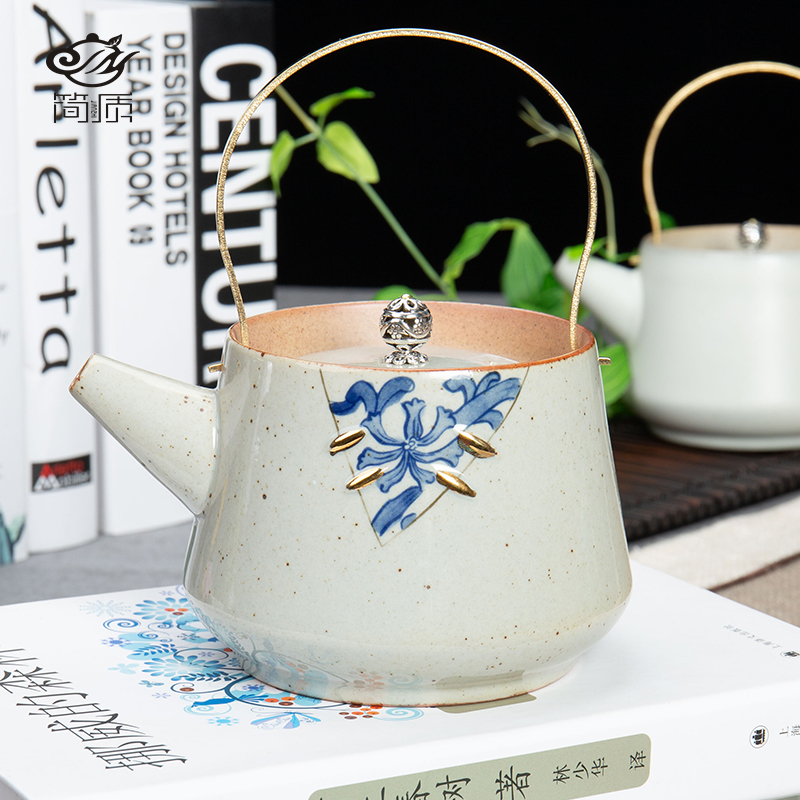 Jane quality ceramic teapot girder are checking flower pot pot kung fu tea set single pot of large tea tea kettle