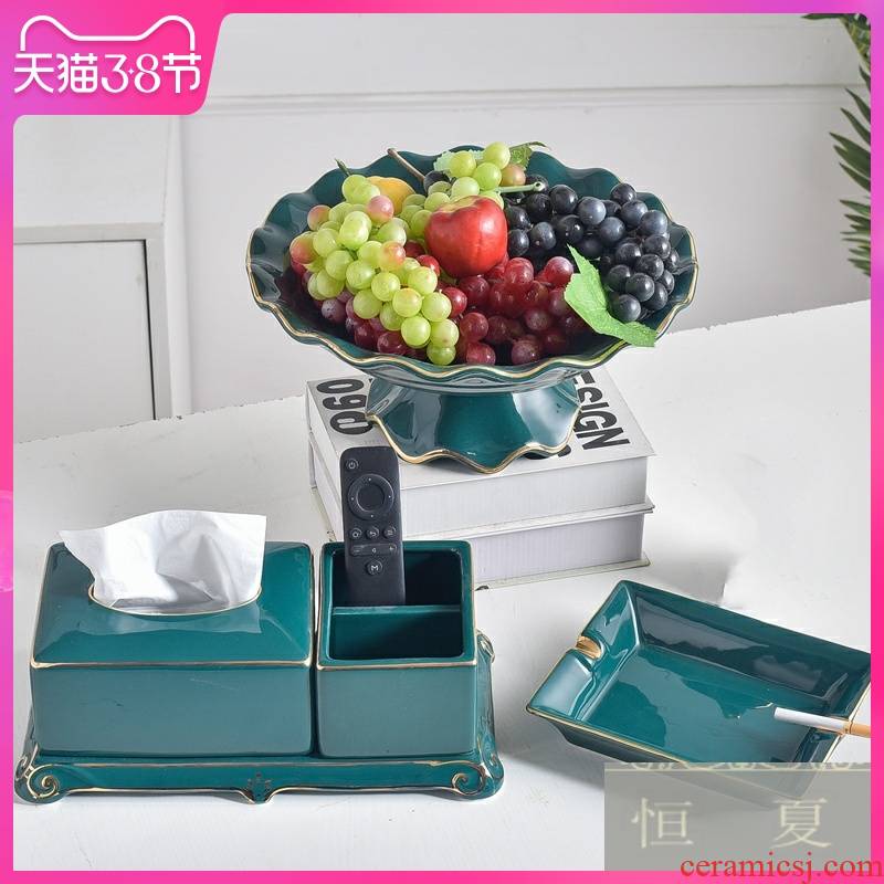 Light key-2 luxury European - style ceramic fruit bowl suit American household fruit basin three - piece compote creative sitting room tea table furnishing articles