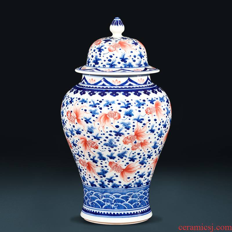 Jingdezhen ceramics hand - made general blue and white porcelain jar of storage tank sitting room of new Chinese rich ancient frame is placed in the living room