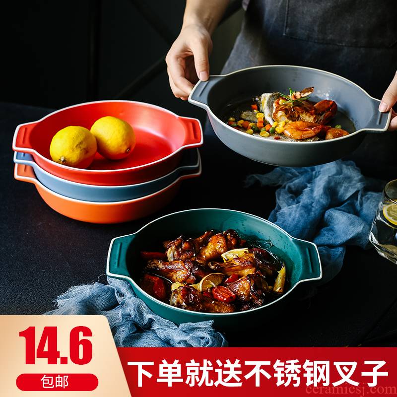 Northern wind ins western - style food plate deep dish soup plate household ears dish plate ceramic salad plate for FanPan baking pan