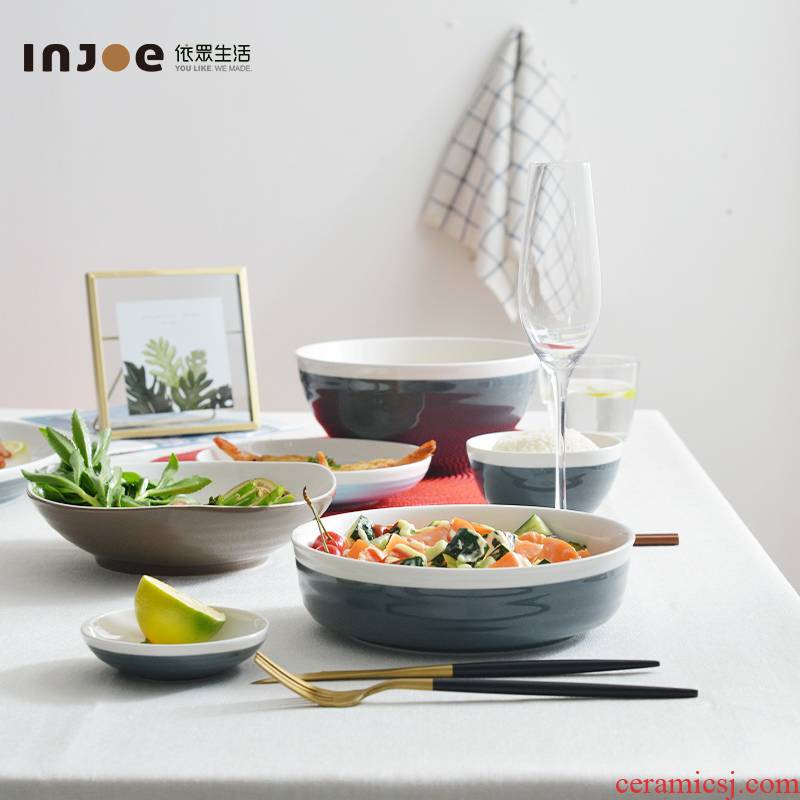 Under the glaze color eat bowl individual household ceramics creative dish dishes northern wind tableware suit one feed plate