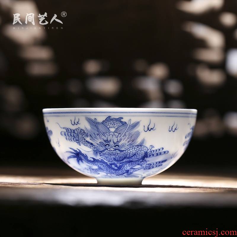 Jingdezhen kung fu tea cup single CPU hand - made porcelain ceramic sample tea cup master cup large dragon personal pu - erh tea cup