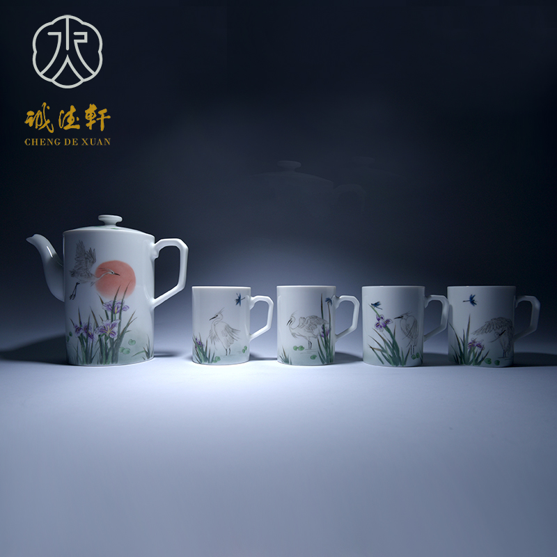 Cheng DE xuan jingdezhen hand - made pastel upscale boutique ceramic tea set 5 head pastel high pot of asimco