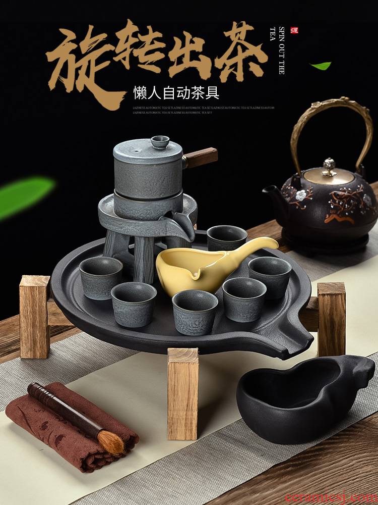 Tea set fit domestic small kung fu Tea Tea tray was half automatic ceramic rotate the teapot lazy people make Tea