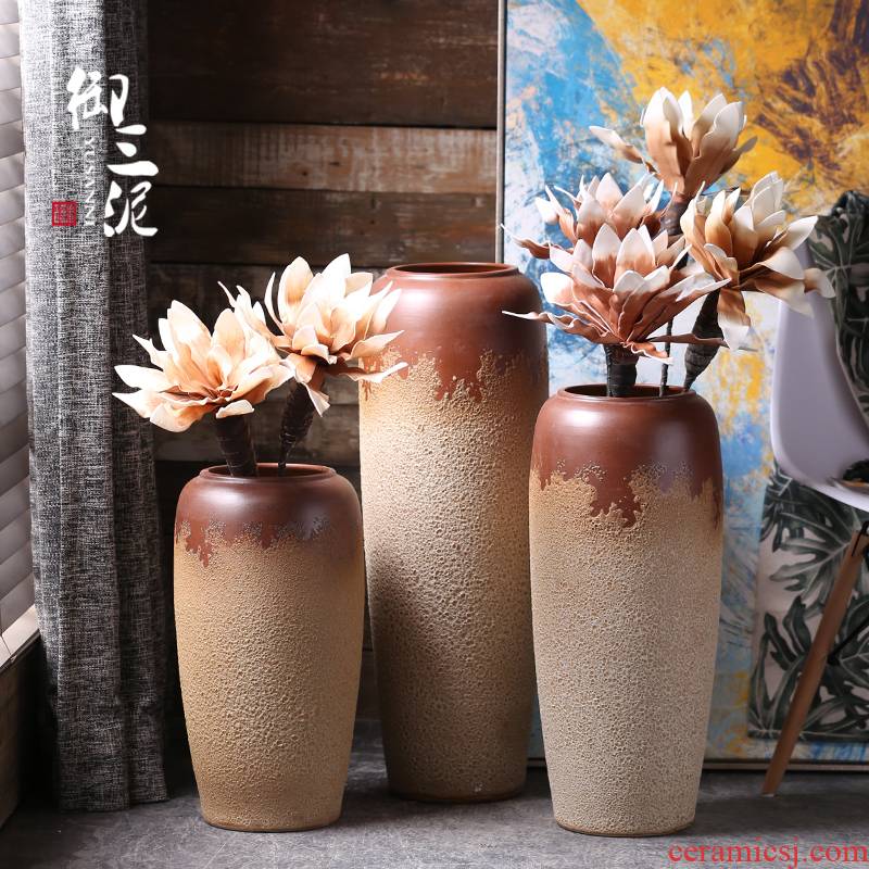 Retro vases, flower arrangement sitting room place European I and contracted coarse pottery son of jingdezhen ceramics of large vase