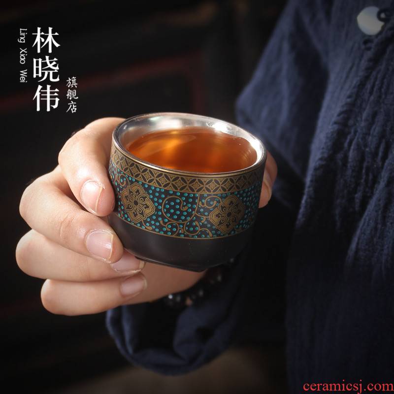 Sterling silver cup tea ceramic paint, tasted silver gilding single CPU kung fu bowl sample tea cup masters cup kung fu tea gifts