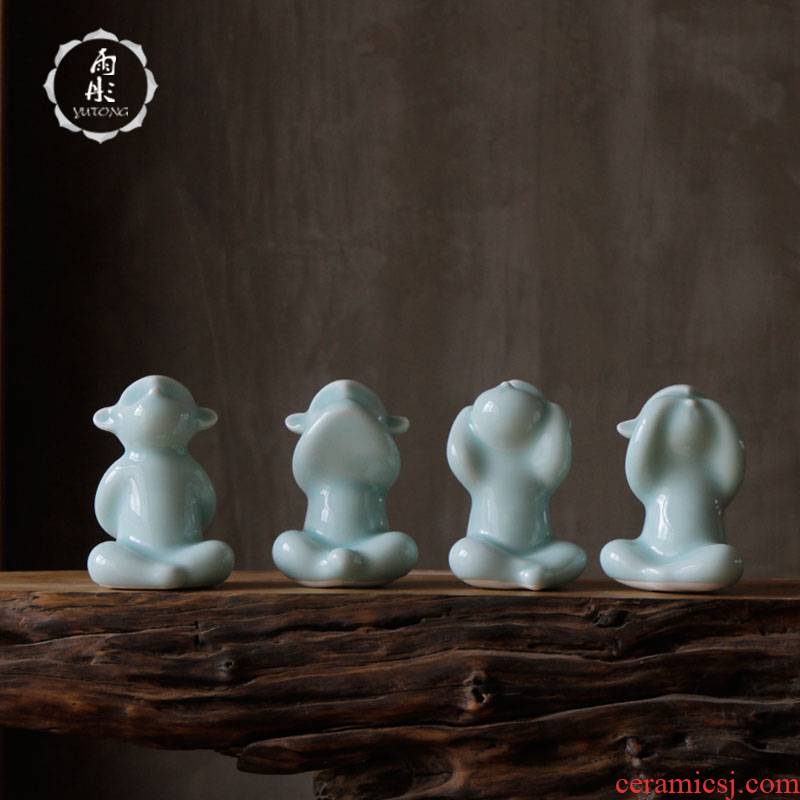 The rain tong home | shadow green craft porcelain of jingdezhen ceramics sitting room sex contributor monkey ceramic decorative furnishing articles