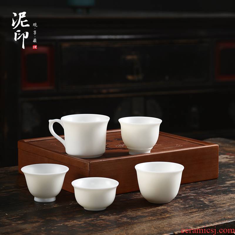Mud seal dehua white porcelain ceramic with the master sample tea cup cup single cup large kung fu tea cups can be customized gift boxes