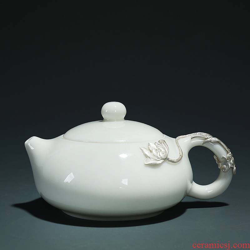 Jade manual tasted silver gilding craft ceramic teapot the Japanese side pot filtering kung fu tea tea white porcelain tea
