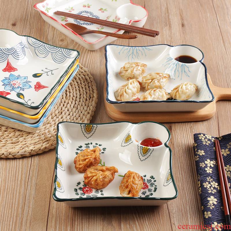 Breakfast dumplings dribbling vinegar dish creative ceramic plates separated food dish household food dishes Japanese - style tableware square plate