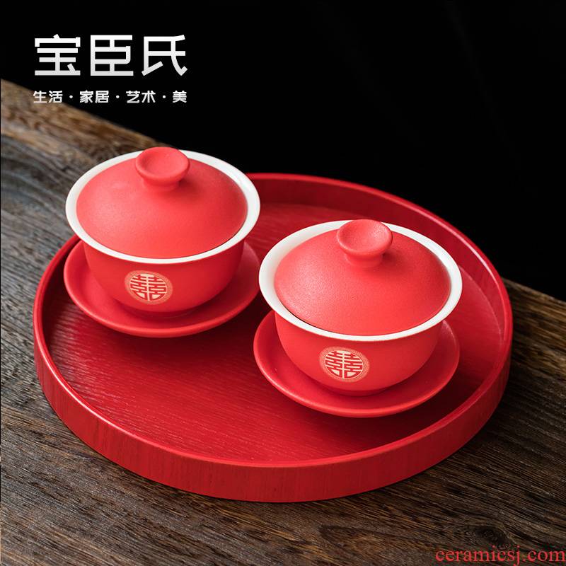 Wedding and marriage red double happiness ceramic cups tureen picking shifted to worship question cups Wedding