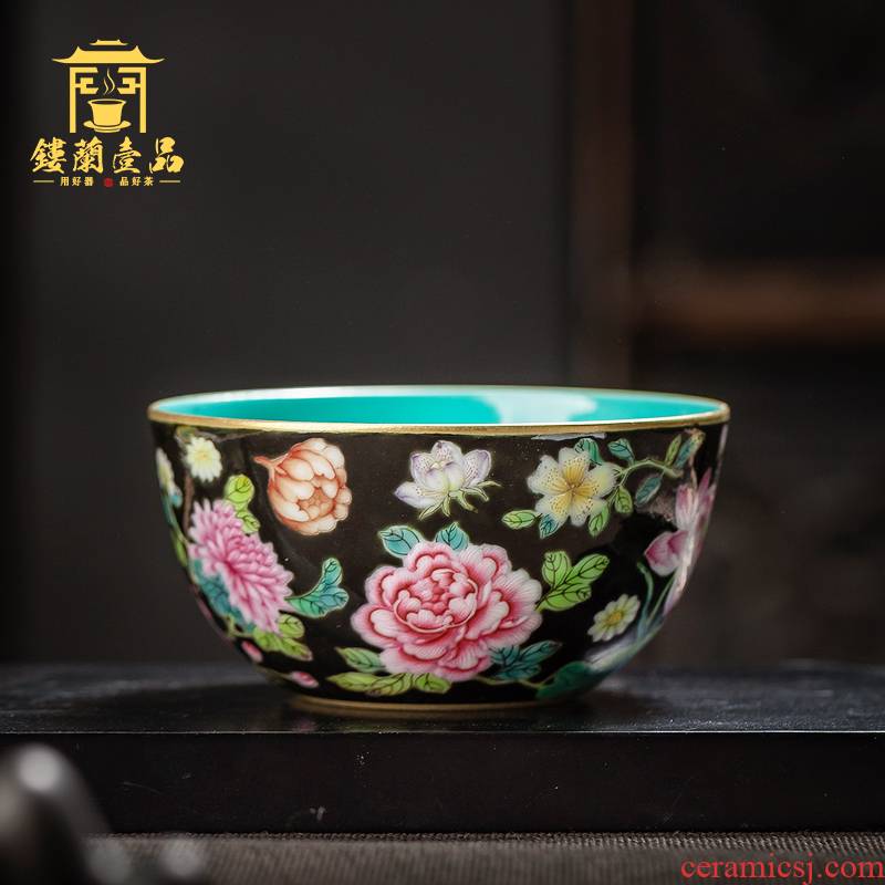 Jingdezhen ceramic all hand black enamel flowers masters cup large kung fu tea tea bowl single cups of tea cups