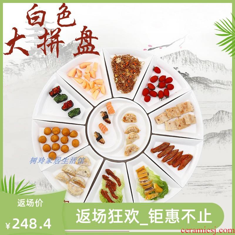 Circular platter home web celebrity hotel tableware creative dishes with fan - shaped food dish reunion ceramic composite plate