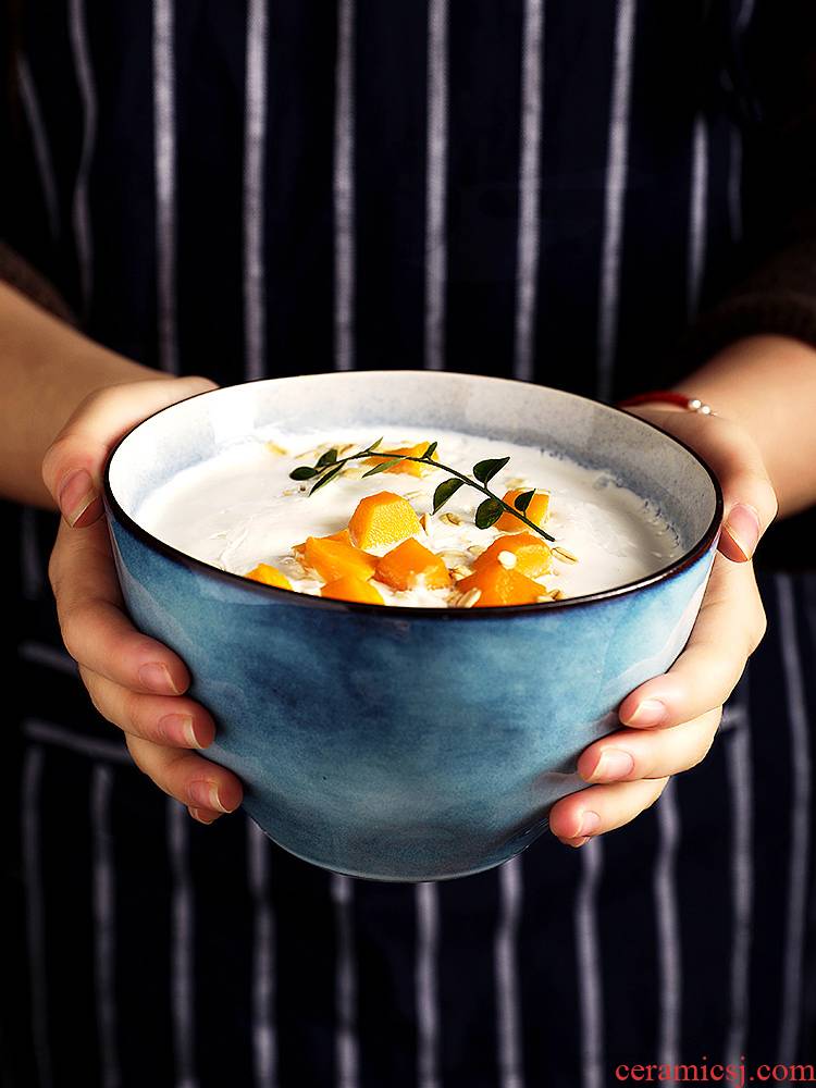 Ins creative ceramic porcelain soul soup dish bowl of Japanese domestic large bowl of rainbow such as bowl bowl nice fruit salad bowl