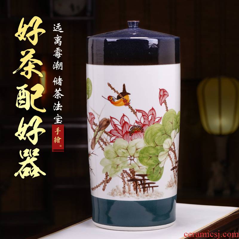 Jingdezhen ceramics large tea pot tea cake wake receives heavy large barrel household with cover storage tank