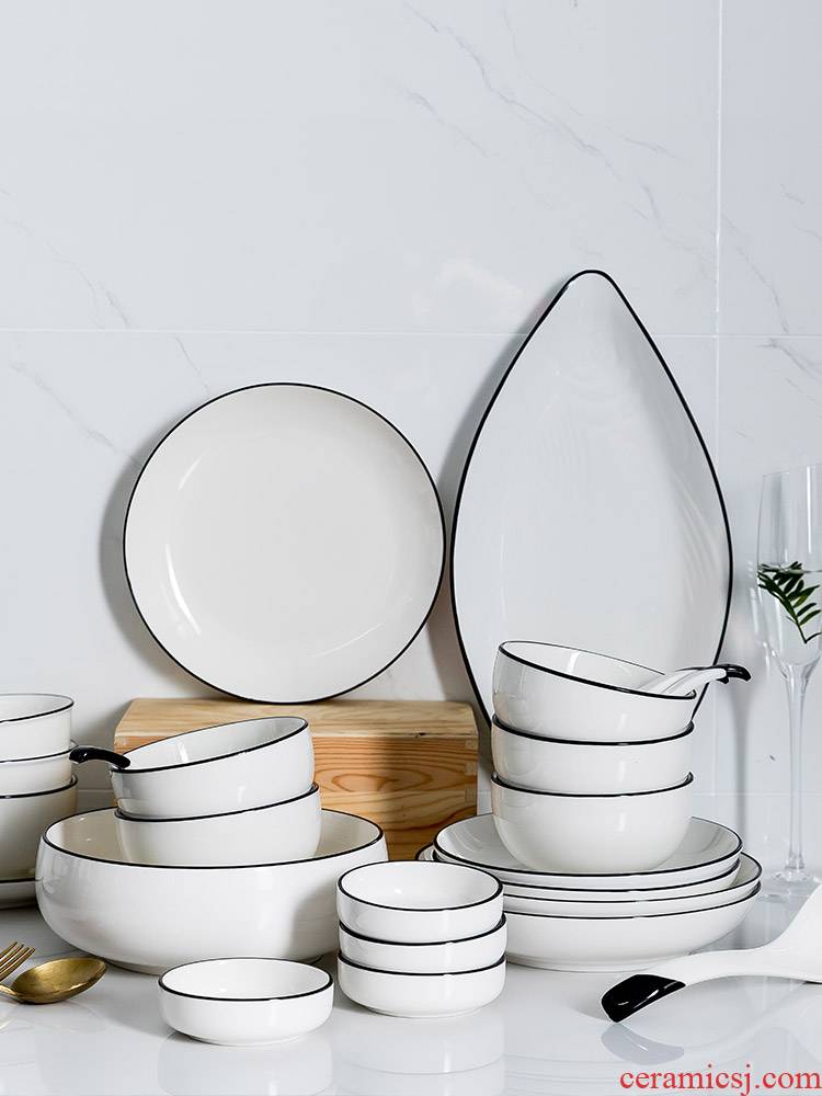 The dishes suit household single creative jingdezhen ceramic bowl dish bowl chopsticks tableware move Nordic ins wind web celebrity