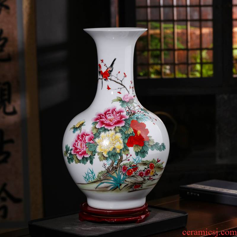 Jingdezhen ceramics powder peony vases, flower arrangement of Chinese style household furnishing articles, the sitting room porch ark, decorative arts and crafts