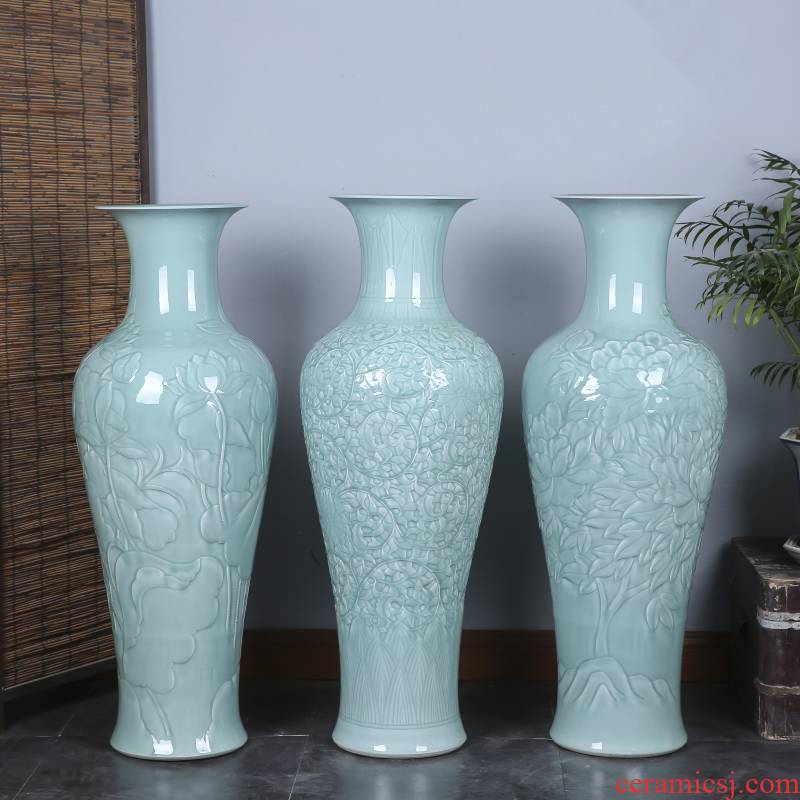 Single jingdezhen ceramics glaze of large celadon vase home sitting room Jane beauty adornment office furnishing articles