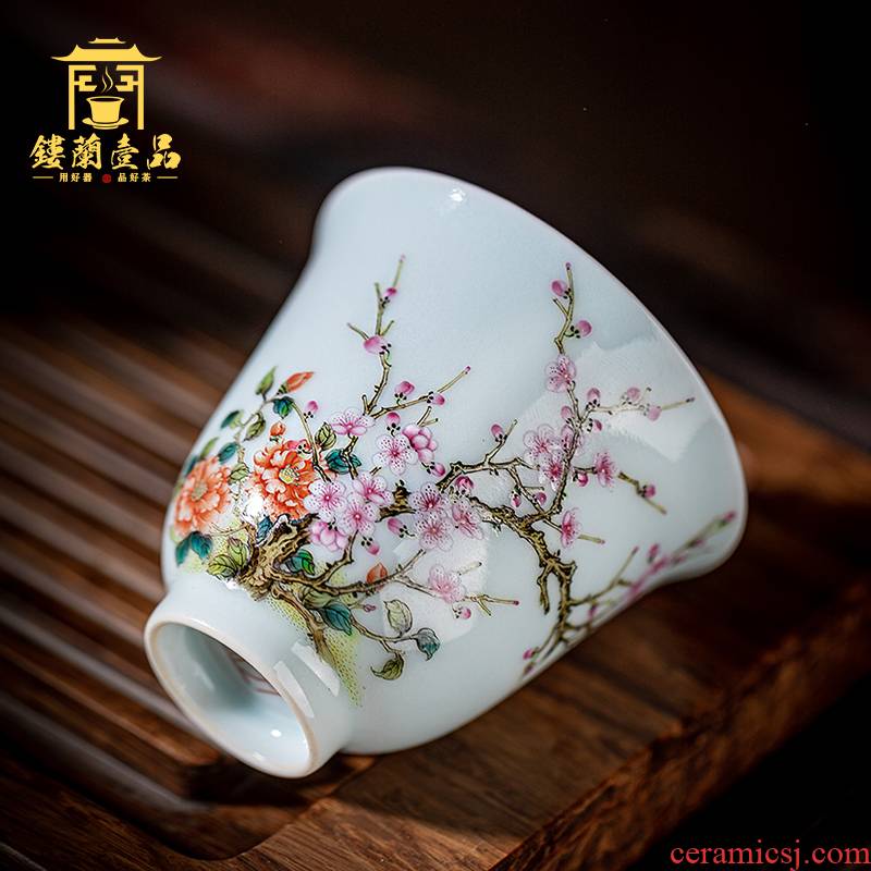 Jingdezhen ceramic all hand - made pastel name plum the master cup sample tea cup kung fu tea set single cup of tea cups