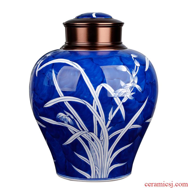 Jingdezhen blue and white porcelain hand draw loose tea tea pot ceramic seal a large tea urn super heavy tea bucket