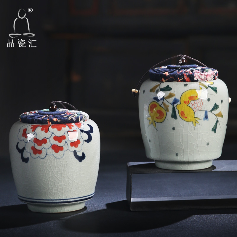 The Product porcelain hui elder brother up with jingdezhen blue and white retro caddy fixings large - sized ceramic POTS sealed as cans of pu - erh tea pot