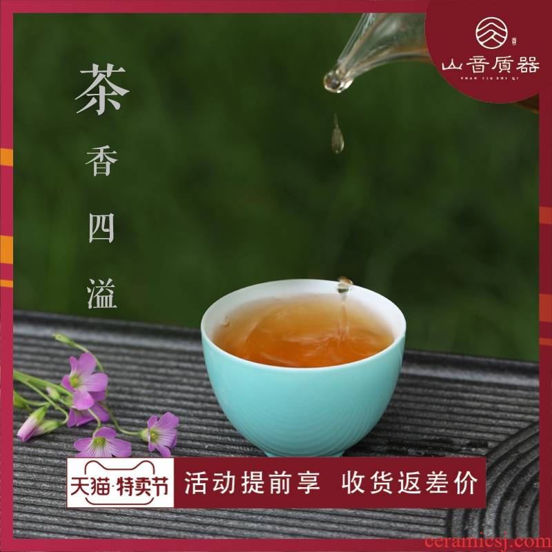 Apple green color glaze thin foetus sample tea cup kung fu masters cup single cups little cups of jingdezhen ceramic tea set