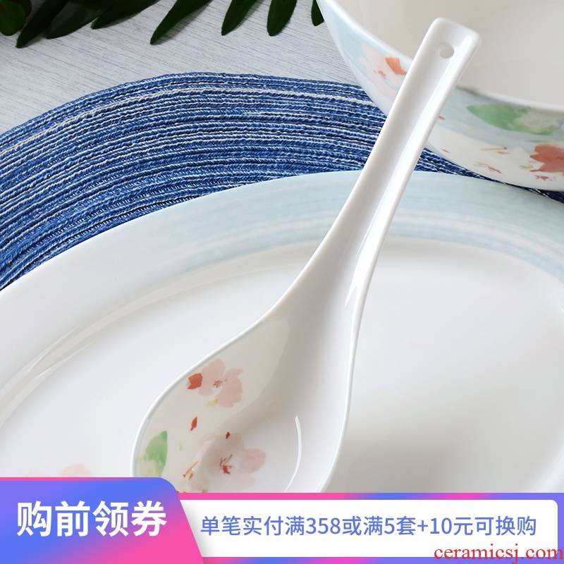 Ronda about ipads China big spoon, spoon, domestic large - sized ceramic long handle creative lovely dinning public spoon flower of mine