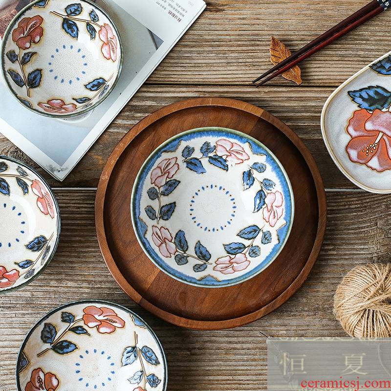 Love make in blue and red flower ceramic glaze color under the Japanese imported from Japan 0 plate the creative household rice bowls