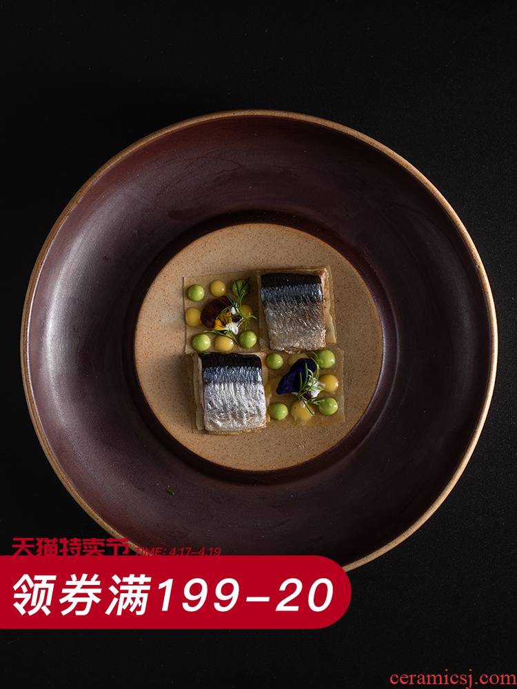And bronze flat heart dish steak dishes restoring ancient ways of household ceramic dish food dish creative porcelain plates