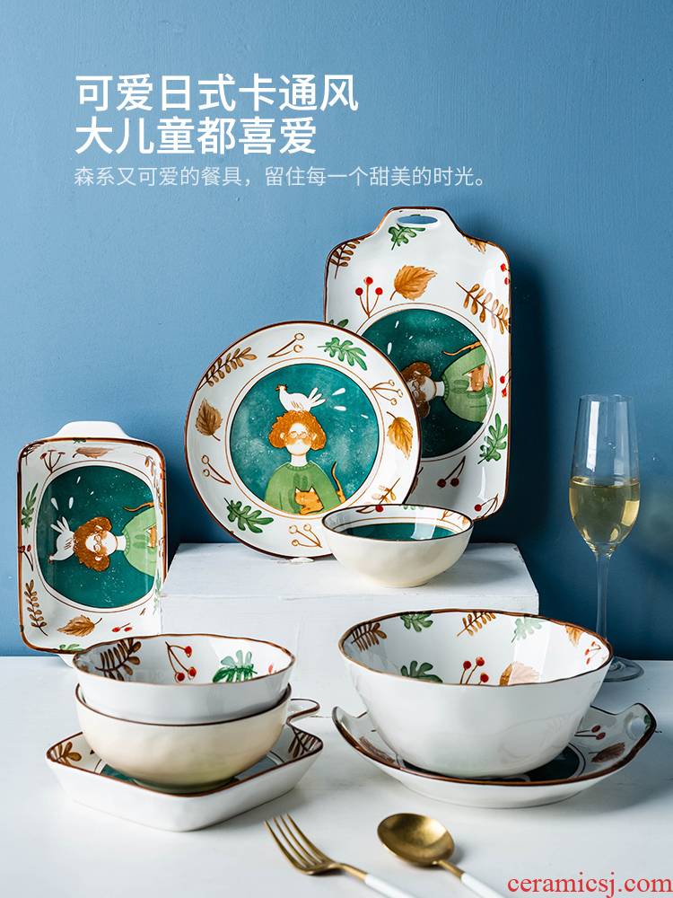 Modern Japanese cartoon hand - made housewife dishes tableware ceramic dish bowl bowl rainbow such as bowl dish dish home outfit