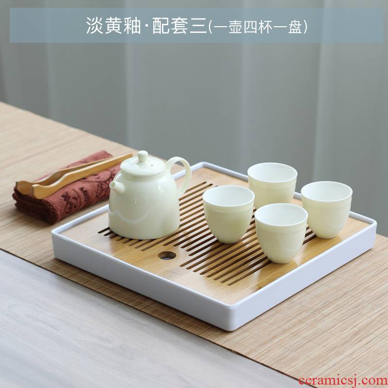 Ya xin dehua white porcelain tea set household contracted tureen tea cups kung fu tea set ceramic tea POTS bowl