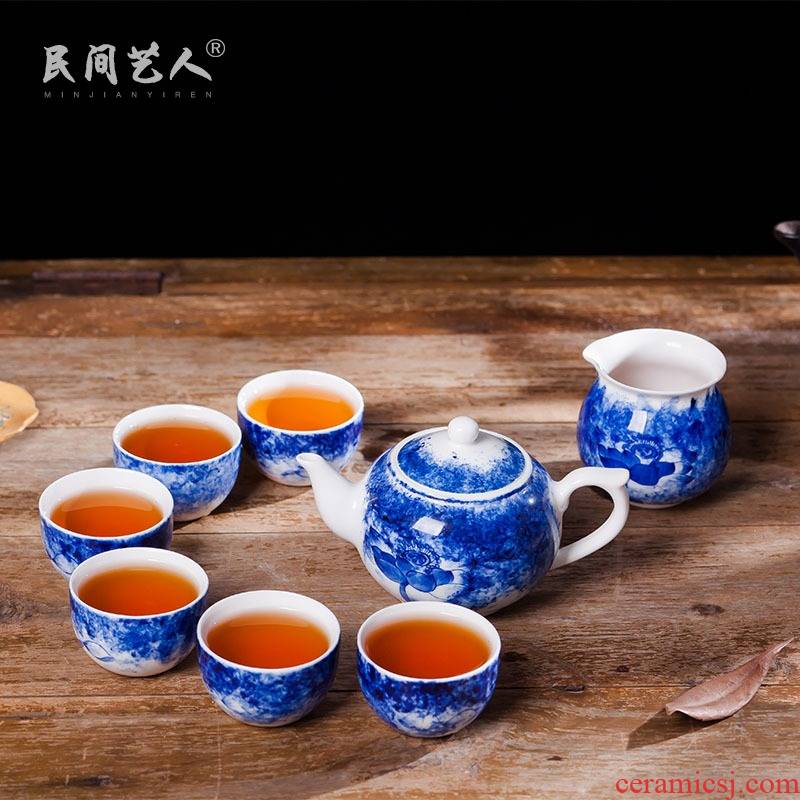 Jingdezhen ceramic tea set suit of a complete set of kung fu tea set reasonable hand - made teapot sample tea cup of blue and white porcelain cup
