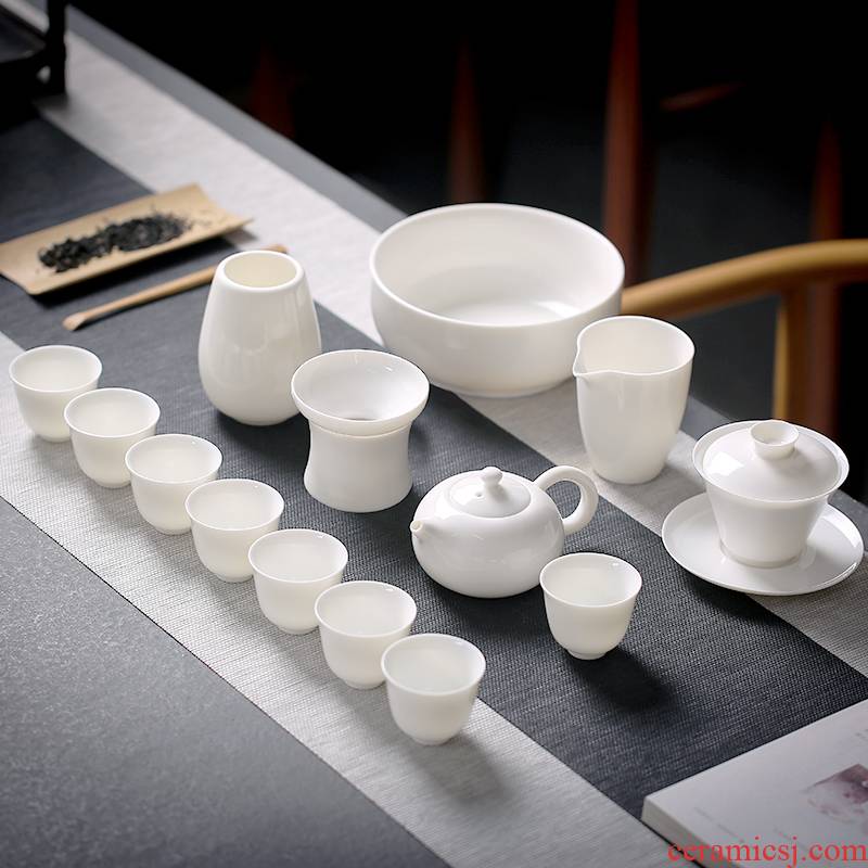 Dehua white porcelain porcelain constant hall kung fu tea set the whole teapot ceramic household kung fu tea tea tureen