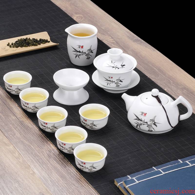 Leopard lam, ceramic kung fu tea set suit household teapot contracted and I tea cups dehua white porcelain small set of office