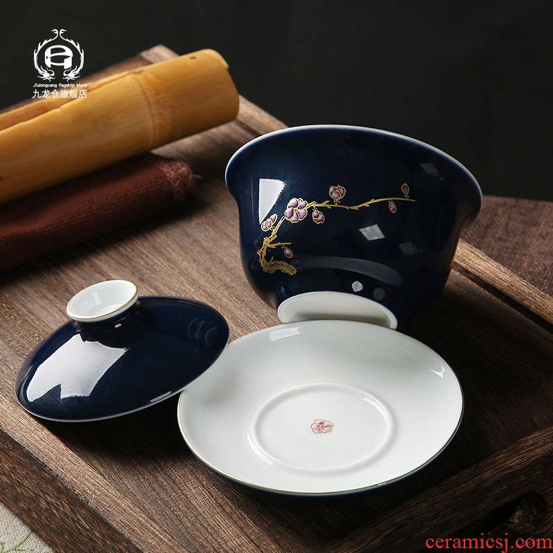 DH jingdezhen tureen large kung fu tea cups three bowl of jingdezhen ceramic tea set hand - made teacup restoring ancient ways