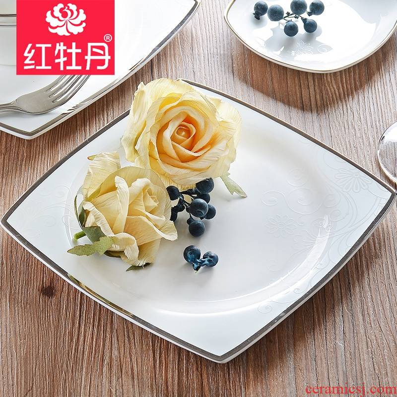 Ipads China tableware pure white square steak pan European creative household ceramics steak western food dish dish dish dish