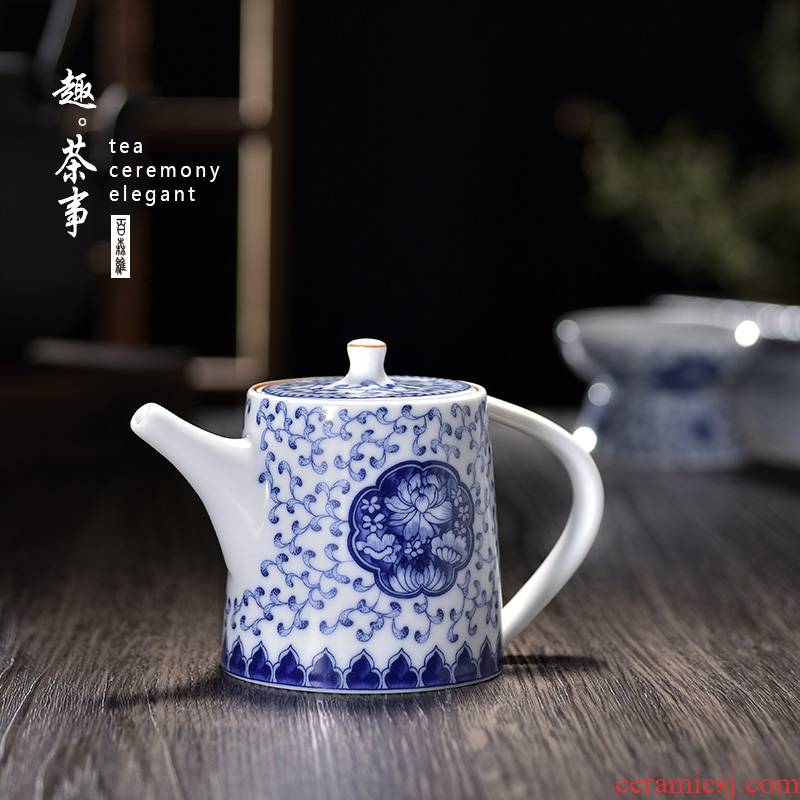 Jingdezhen blue and white porcelain teapot single pot of ceramic tea set kung fu tea white porcelain porcelain restoring ancient ways small filter household