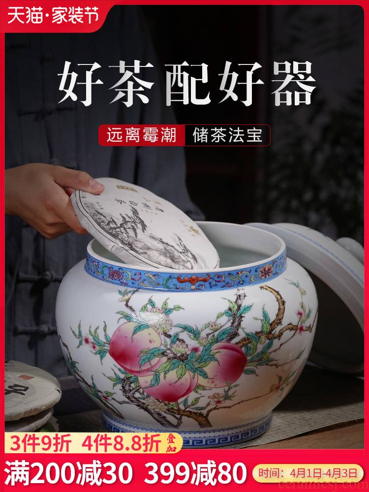 Jingdezhen porcelain famille rose tea pot seal moisture puer tea storage jar large snack jars with cover