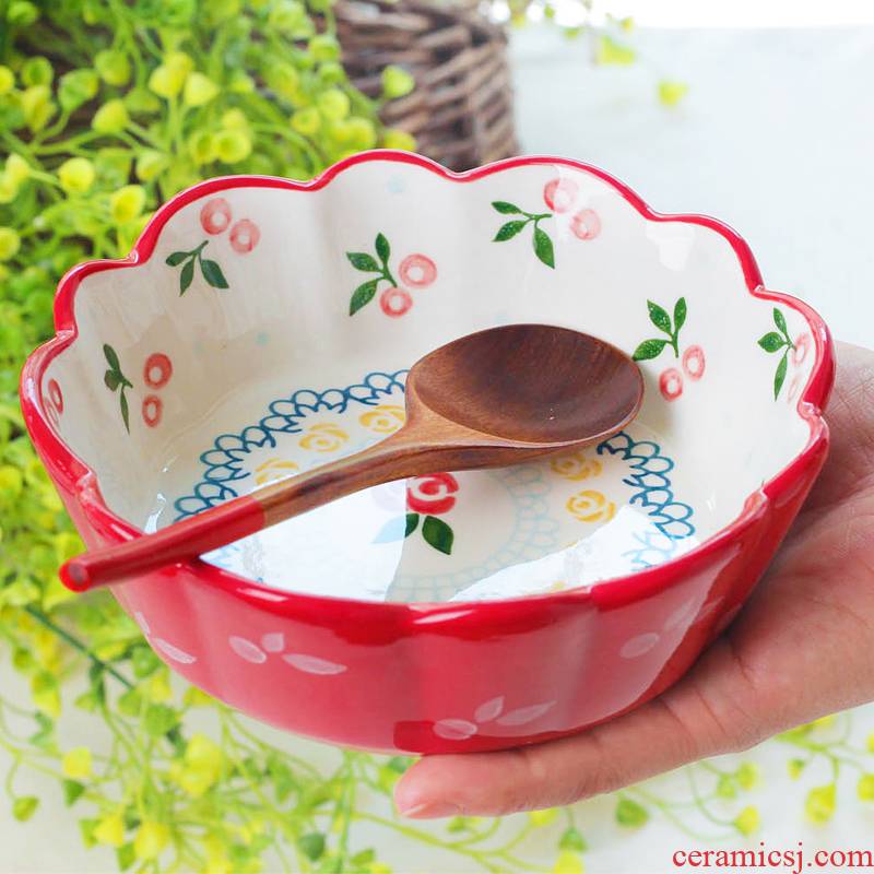 Lovely retro hand - made ceramic baking bowl of fruit salad dessert bowl of dip to use household under the glaze color oven with tableware