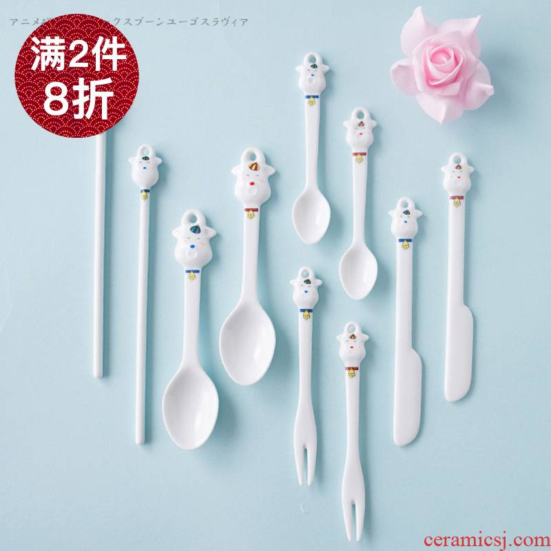 Japan imports children cartoon tableware ceramic knife and fork spoon to stir bar spoon, spoon stirring spoon, milk powder